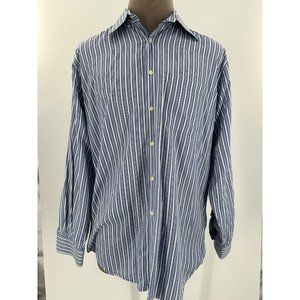 Peter Millar Shirt Button Front Blue White Stripe Cotton Long Sleeve Large
